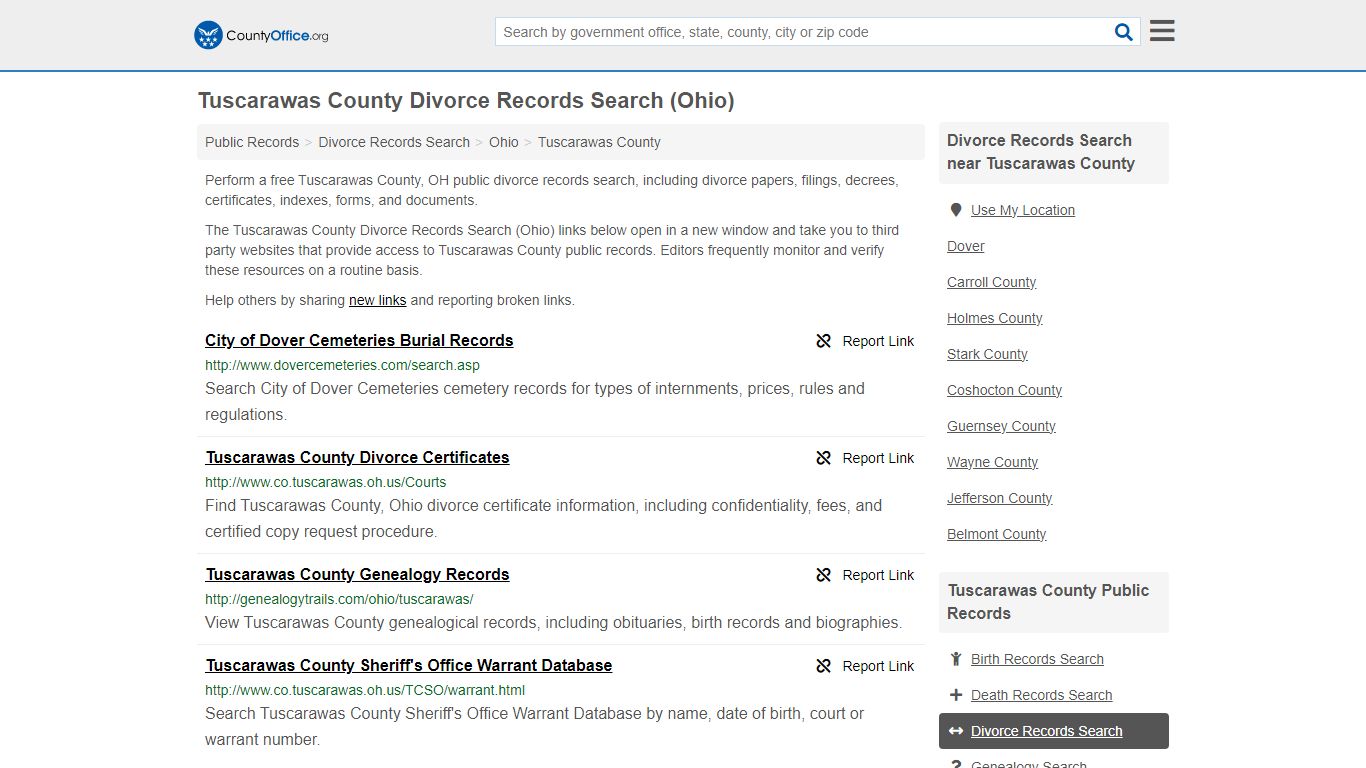 Tuscarawas County Divorce Records Search (Ohio) - County Office