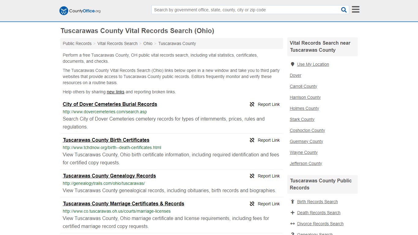 Tuscarawas County Vital Records Search (Ohio) - County Office